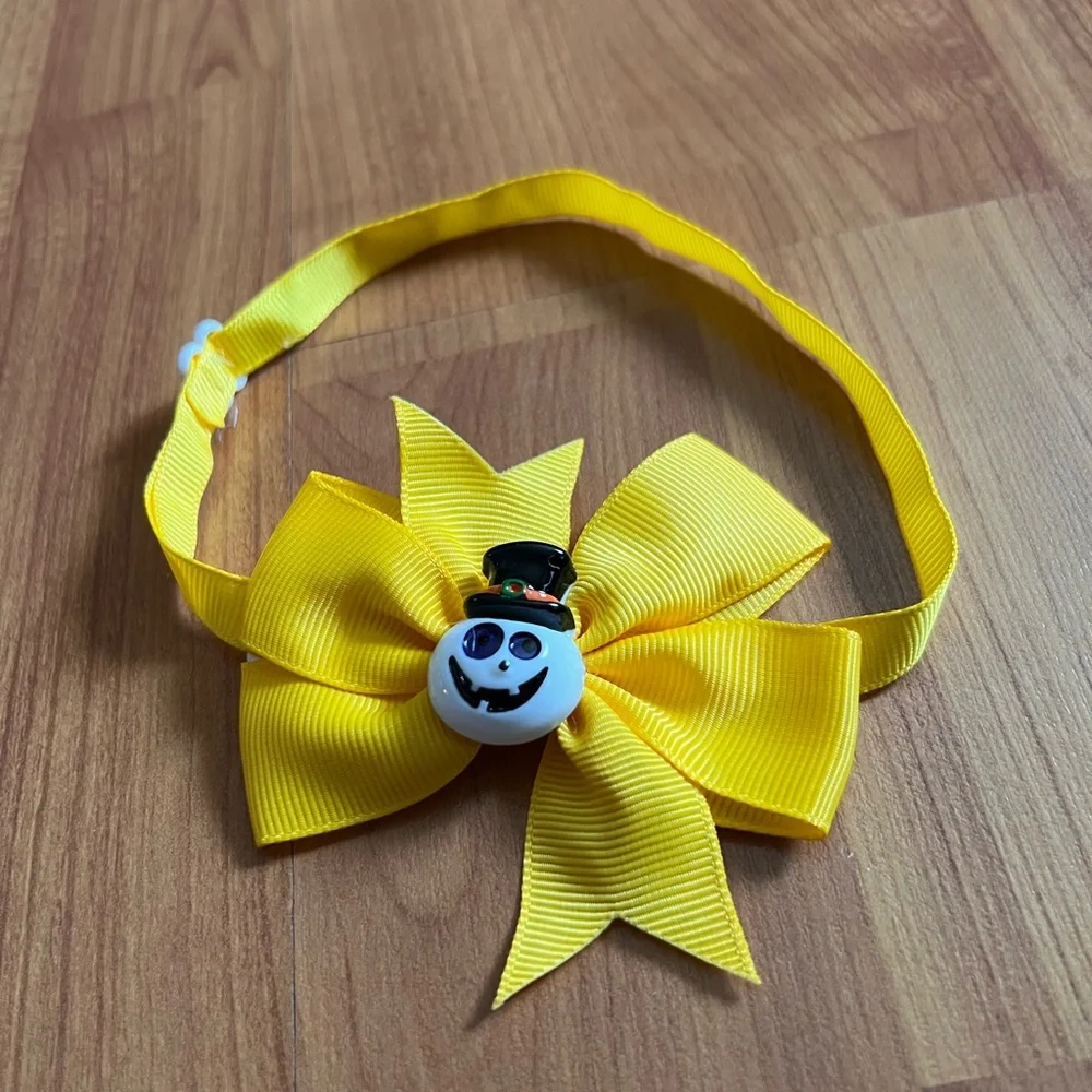 Halloween snowman yellow bow cat/dog collar
